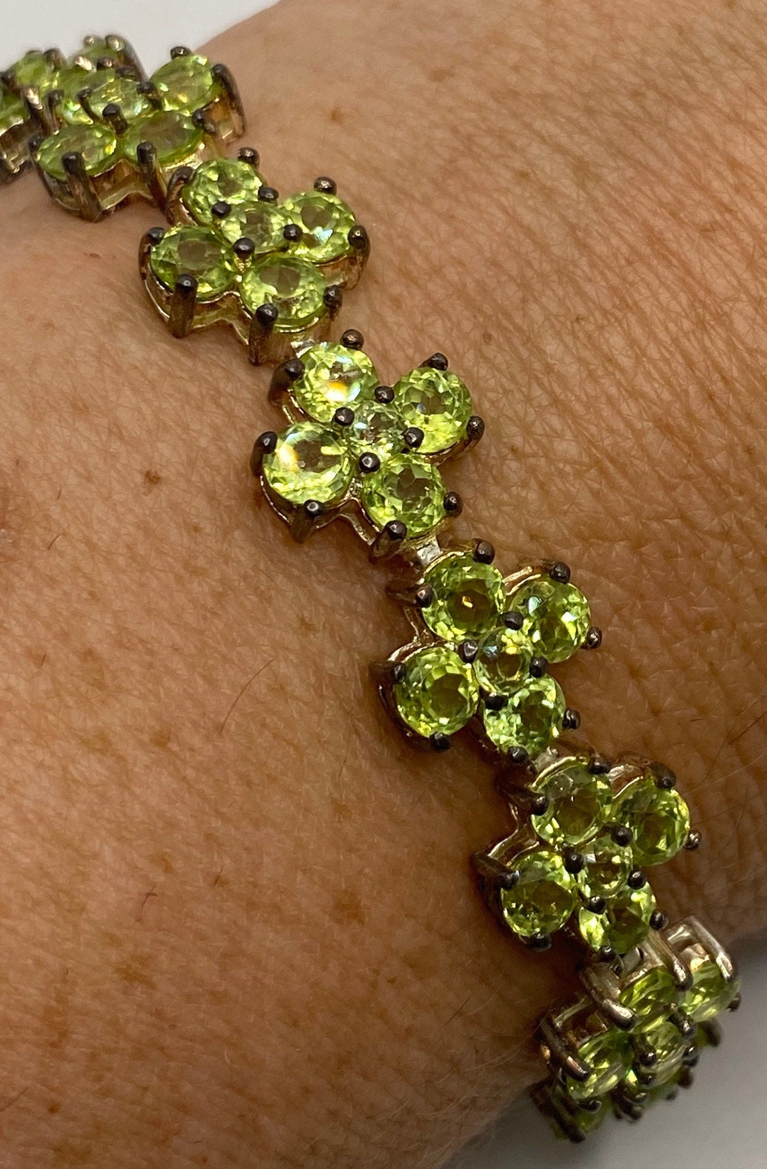 Vintage Grünes Peridot 925 Sterling Silber Tennis Armband von NemesisJewelryNYC