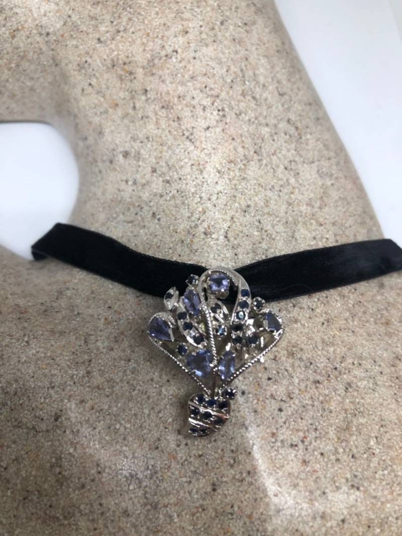 Vintage Handgemachte 925 Sterling Silber Blau Tansanit Und Saphir Anhänger Mit Pin von NemesisJewelryNYC