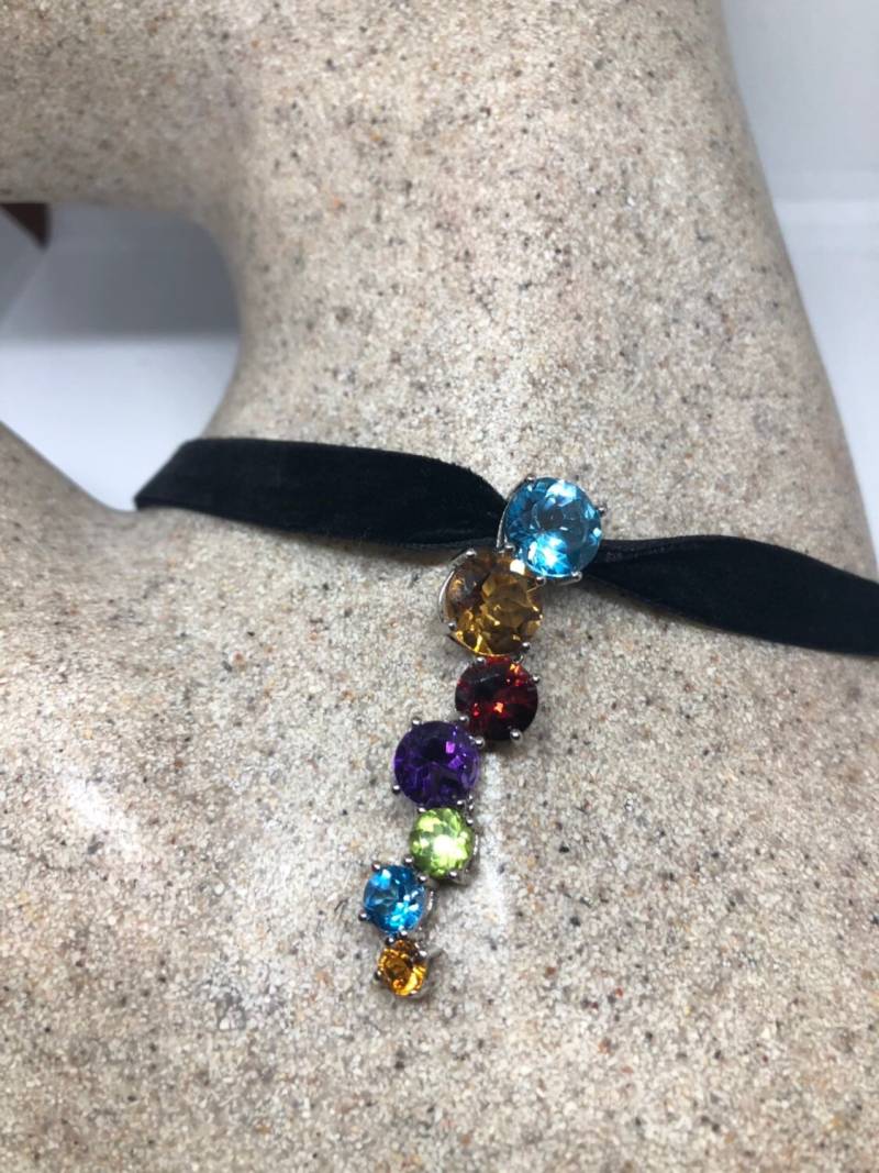 Vintage Handgemachte 925 Sterling Silber Echte Granat, Peridot Und Citrin Antique Anhänger Halskette von NemesisJewelryNYC