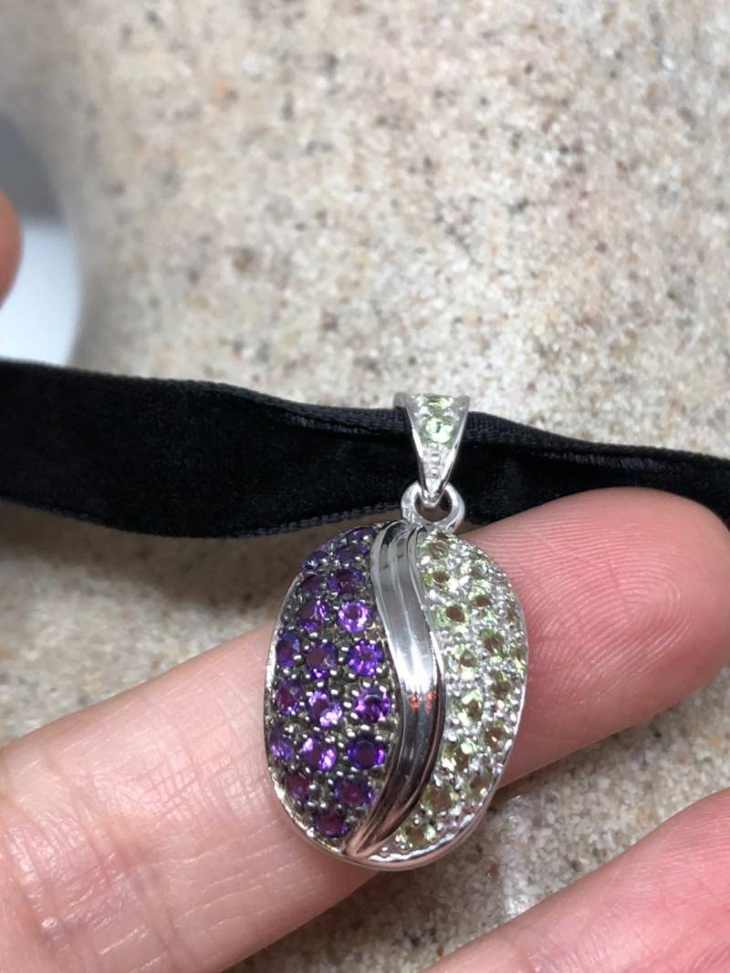 Vintage Handgemachte 925 Sterling Silber Echte Peridot Und Amethyst Antique Anhänger Halskette von NemesisJewelryNYC