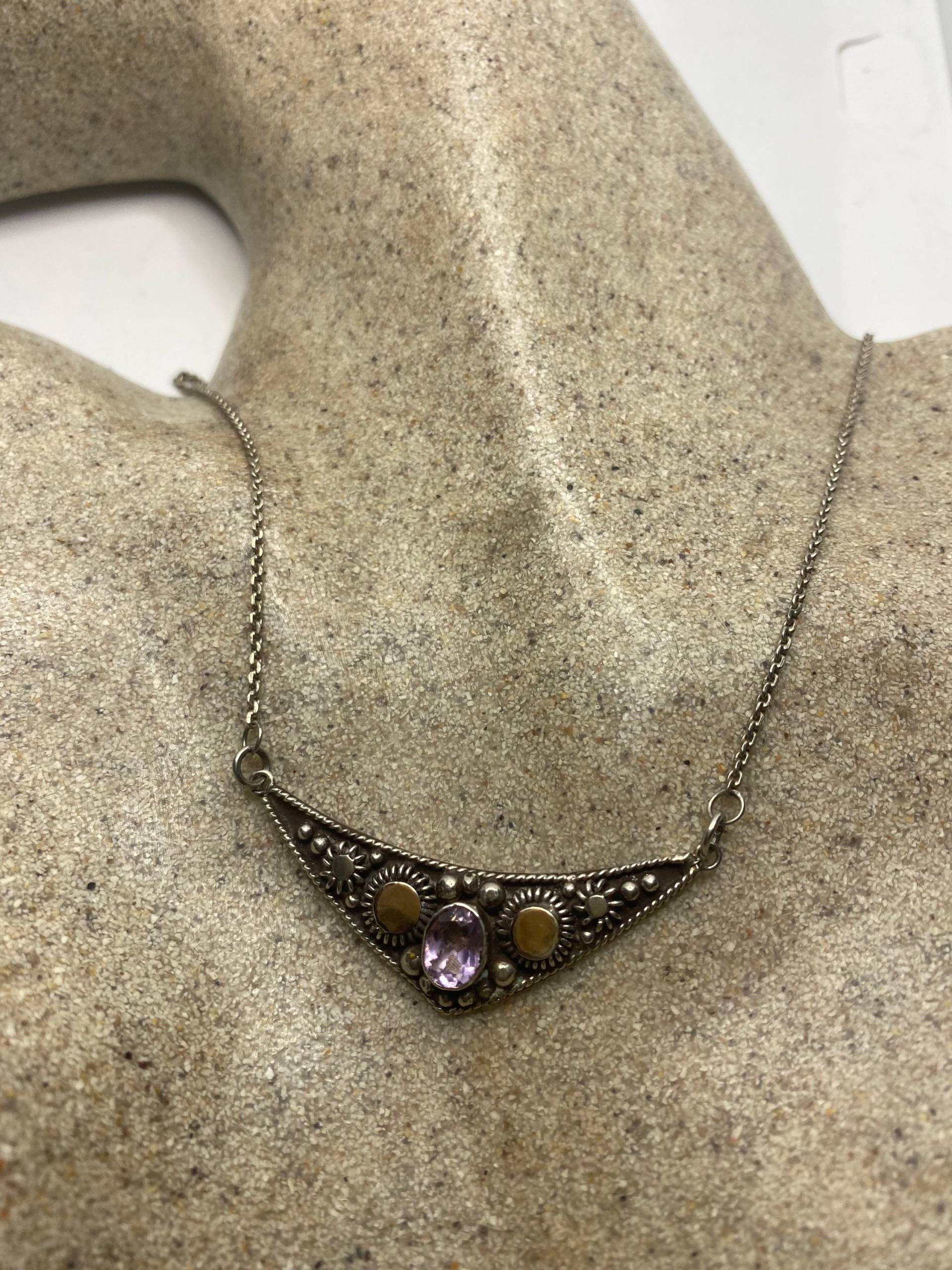 Vintage Handgemachte 925 Sterling Silber Lila Amethyst Anhänger Halskette von NemesisJewelryNYC