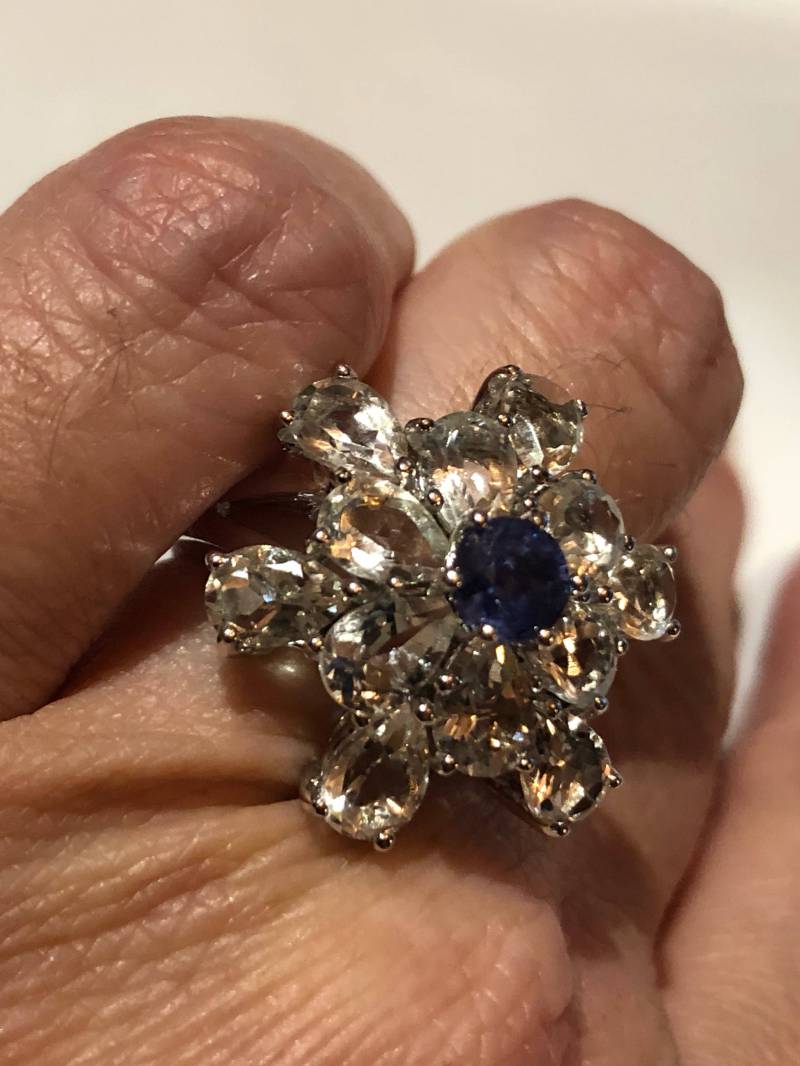 Vintage Handgemachte Blaue Iolith Und Aquamarin Fassung 925 Sterling Silber Gothic Ring von NemesisJewelryNYC