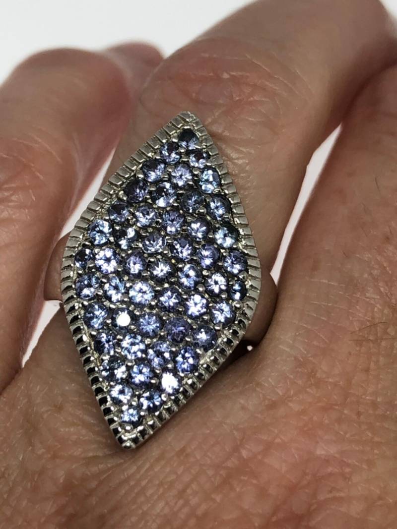 Vintage Handgemachte Blaue Tansanit Fassung 925 Sterling Silber Gothic Ring von NemesisJewelryNYC