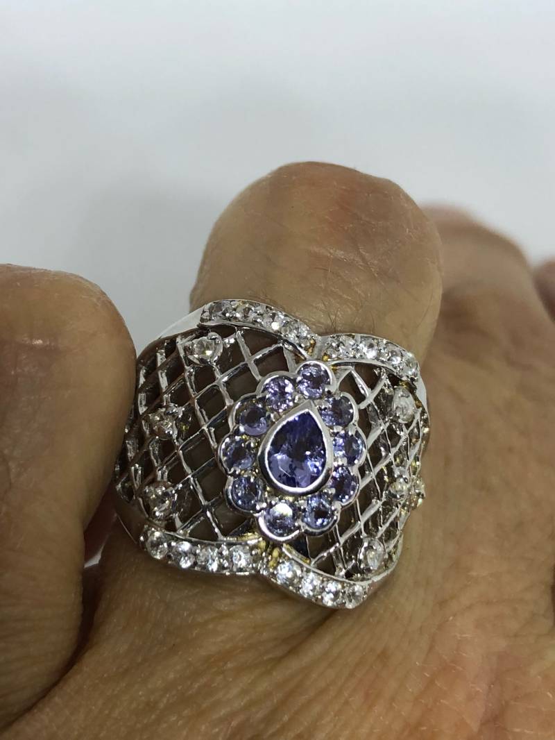 Vintage Handgemachte Blaue Tansanit Fassung 925 Sterling Silber Gothic Ring von NemesisJewelryNYC