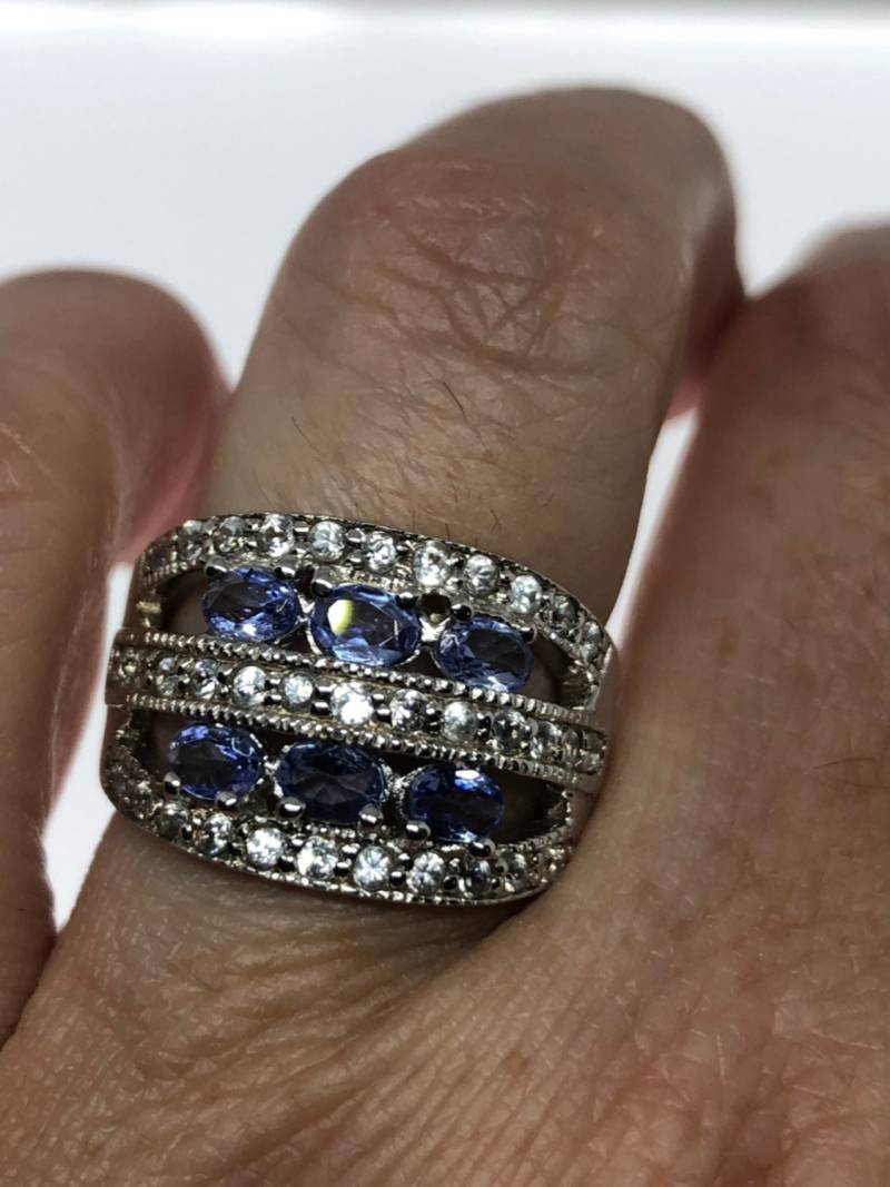 Vintage Handgemachte Blaue Tansanit Fassung 925 Sterling Silber Gothic Ring von NemesisJewelryNYC