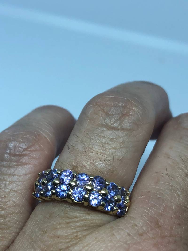 Vintage Handgemachte Blaue Tanzanite Fassung Goldene 925 Sterling Silber Gothic Ring von NemesisJewelryNYC
