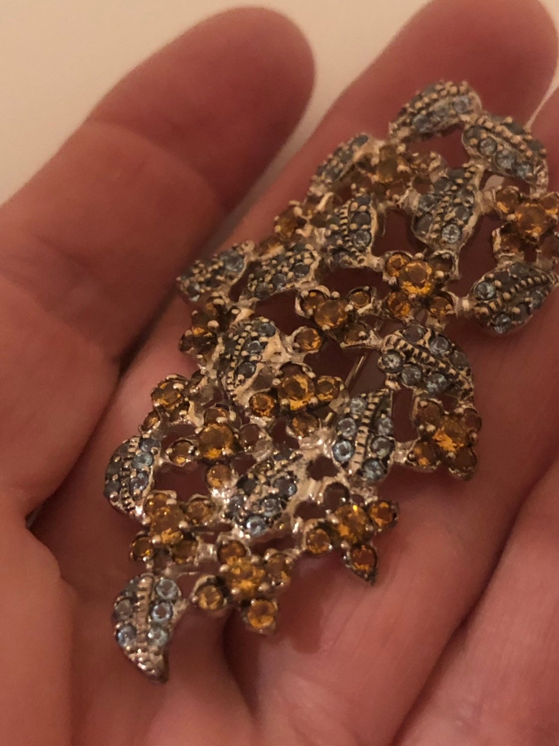 Vintage Handgemachte Echte Citrin 925 Sterling Silber Rhodium Brosche Vintage Handgemachte Echte Citrin 925 Sterling Silber Rhodium Brosche von NemesisJewelryNYC