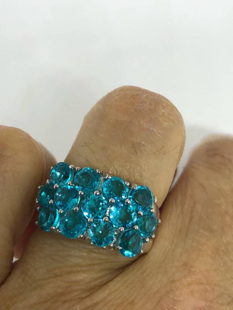 Vintage Handgemachte Echte Dunkelblau Grüne Flourit 925 Sterling Silber Deco Ring Vintage Handgemachte Echte Dunkelblau Grüne Flourit 925 Sterling Silber Deco Ring von NemesisJewelryNYC