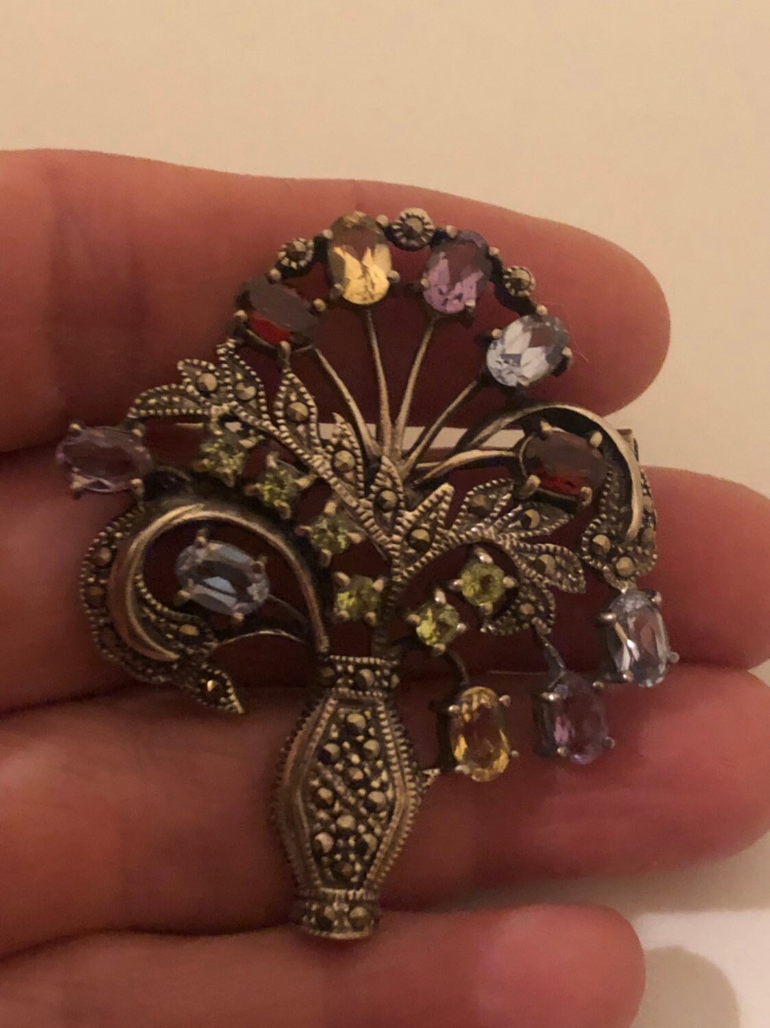 Vintage Handgemachte Echte Edelstein Markasit 925 Sterling Silber Brosche Vintage Handgemachte Echte Edelstein Markasit 925 Sterling Silber Brosche von NemesisJewelryNYC