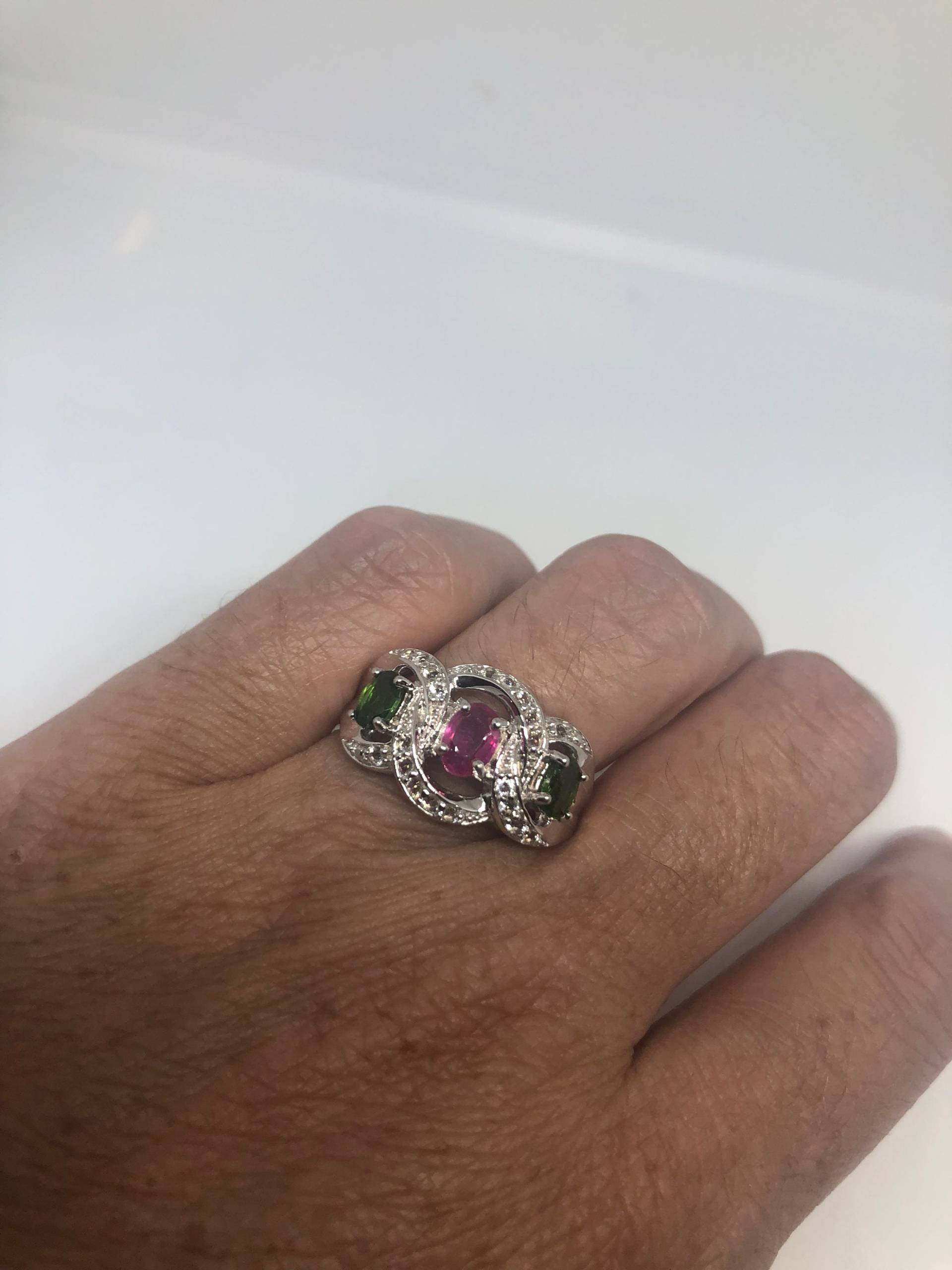 Vintage Handgemachte Echte Gemischte Turmalin Goldene 925 Sterling Silber Ring von NemesisJewelryNYC