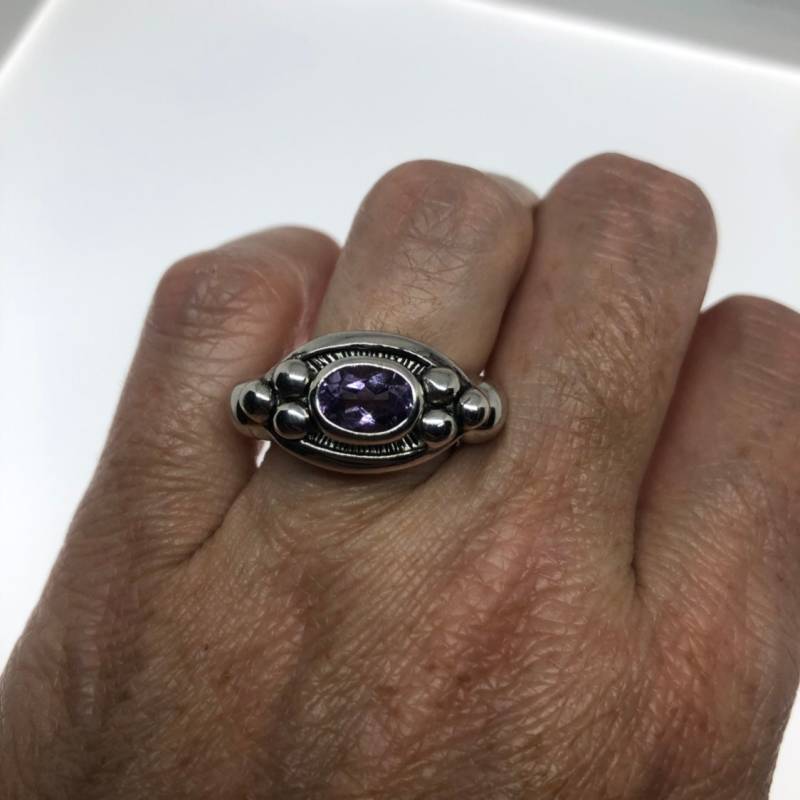 Vintage Handgemachte Echte Lila Amethyst Filigrane Einstellung 925 Sterling Silber Gothic Kann in Der Größe Angepasst Werden von NemesisJewelryNYC
