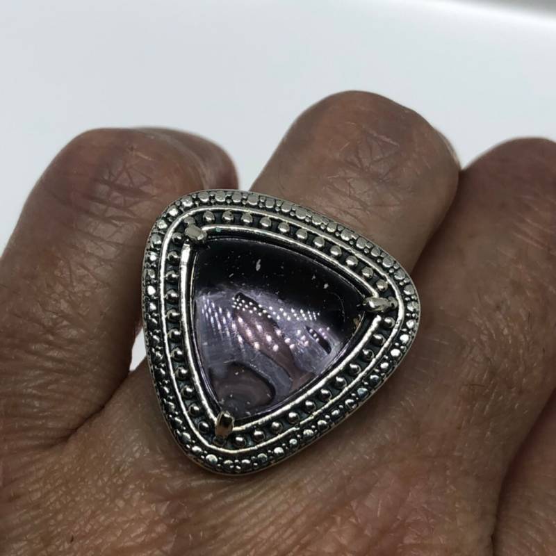 Vintage Handgemachte Echte Lila Amethyst Filigrane Einstellung 925 Sterling Silber Gothic Ring von NemesisJewelryNYC