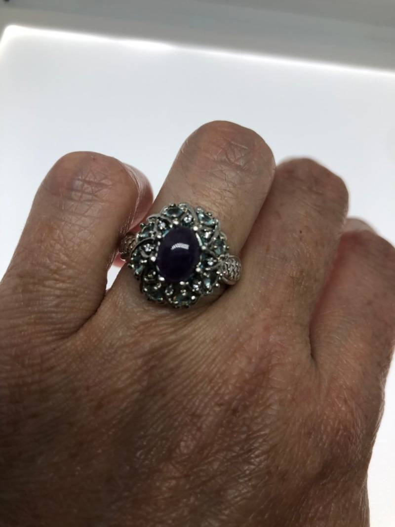 Vintage Handgemachte Echte Lila Amethyst Filigrane Einstellung 925 Sterling Silber Gothic Ring von NemesisJewelryNYC