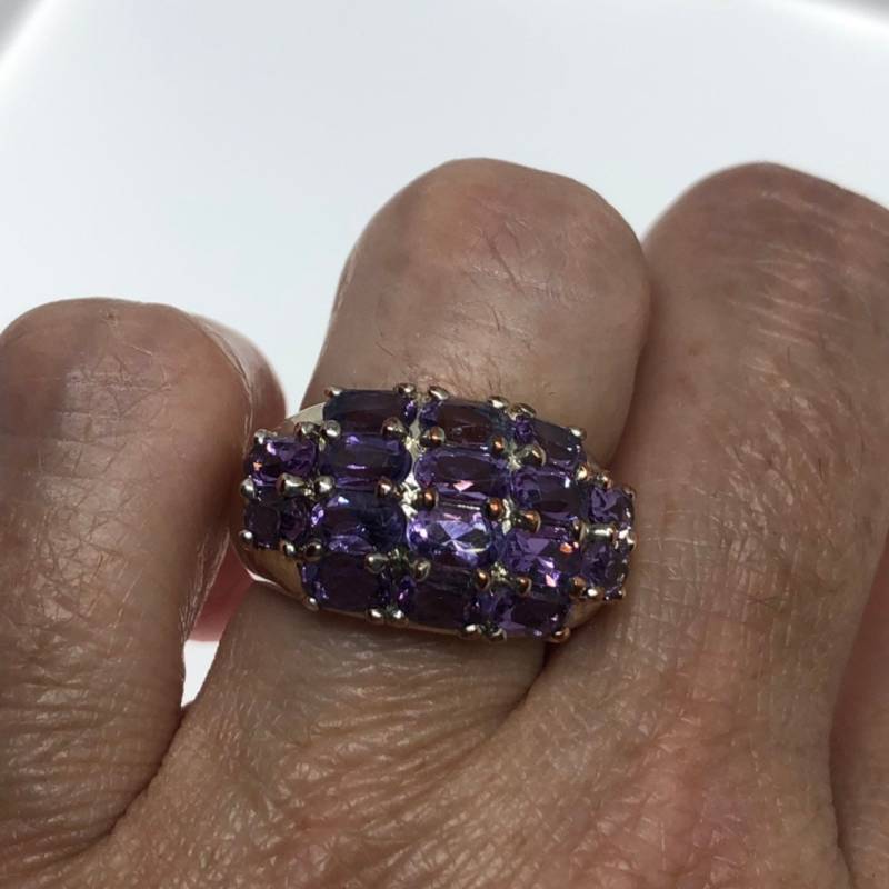Vintage Handgemachte Echte Lila Amethyst Filigrane Einstellung 925 Sterling Silber Gothic Ring von NemesisJewelryNYC
