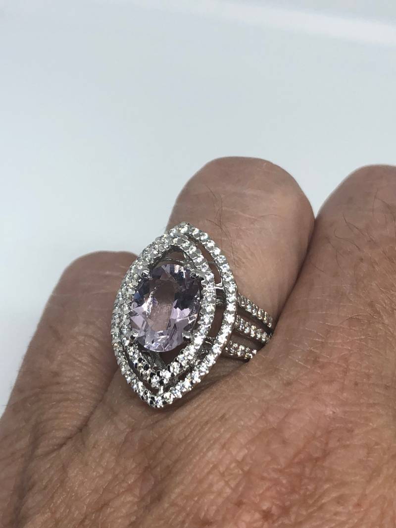 Vintage Handgemachte Echte Lila Amethyst Filigrane Einstellung 925 Sterling Silber Gothic Ring von NemesisJewelryNYC
