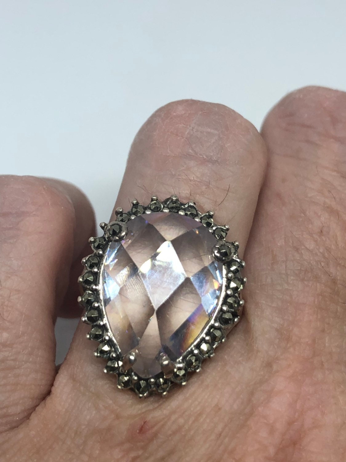 Vintage Handgemachte Echte Schweizer Markasit Klare Kristall Einstellung 925 Sterling Silber Gothic Ring von NemesisJewelryNYC