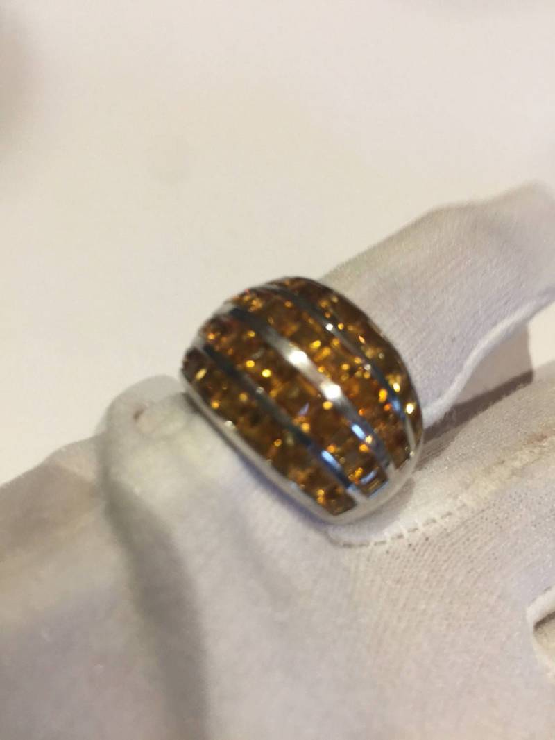 Vintage Handgemachte Goldene Echte Citrin 925 Sterling Silber Gothic Ring von NemesisJewelryNYC