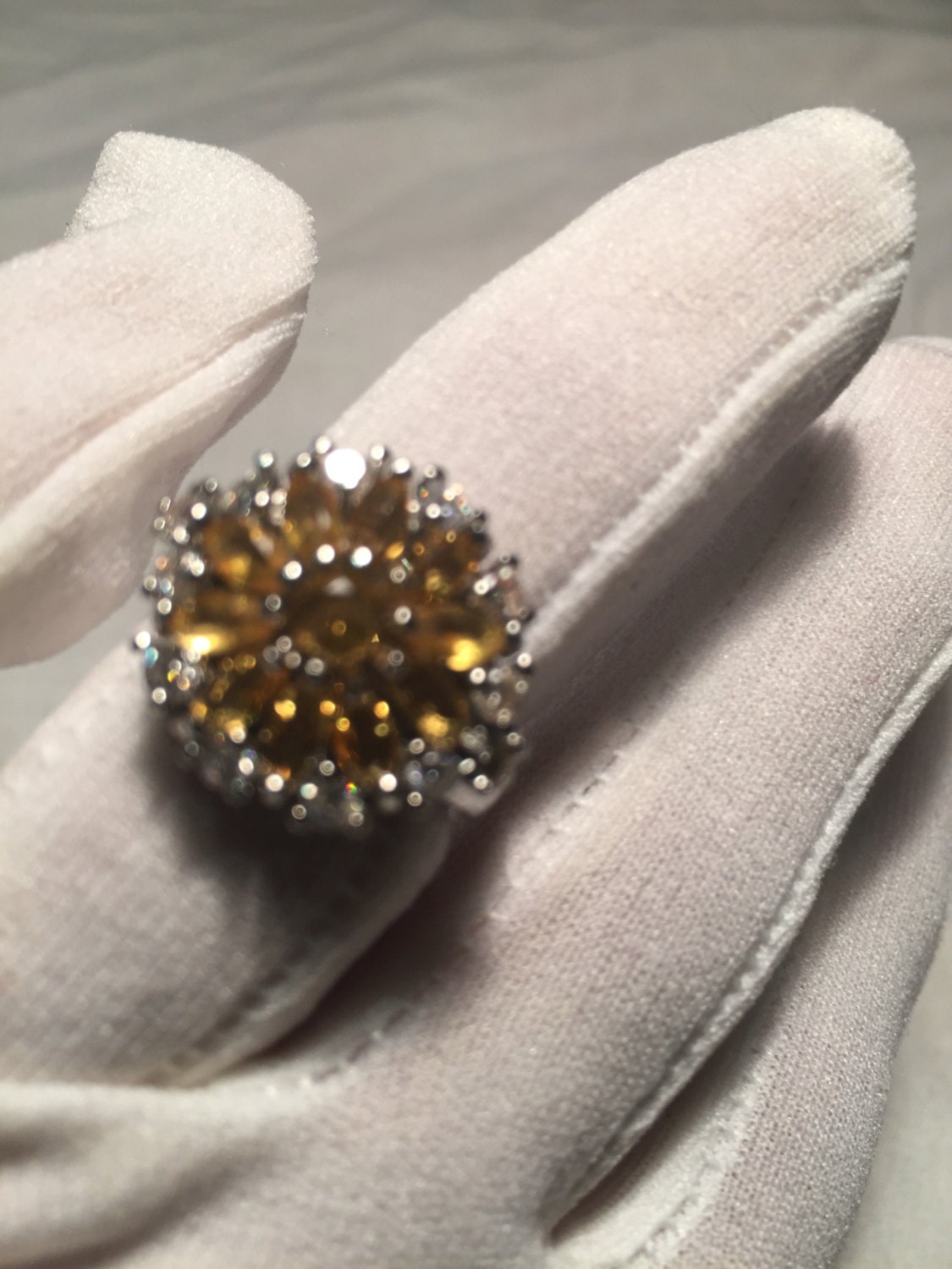 Vintage Handgemachte Goldene Echte Citrin 925 Sterling Silber Gothic Ring von NemesisJewelryNYC