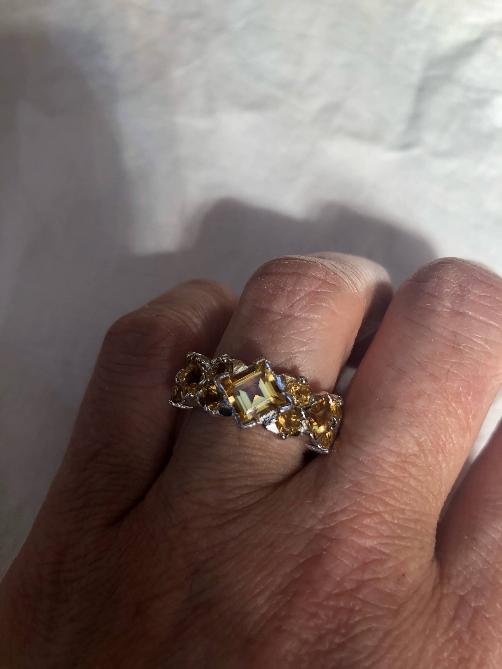 Vintage Handgemachte Goldene Echte Citrin 925 Sterling Silber Gothic Ring von NemesisJewelryNYC