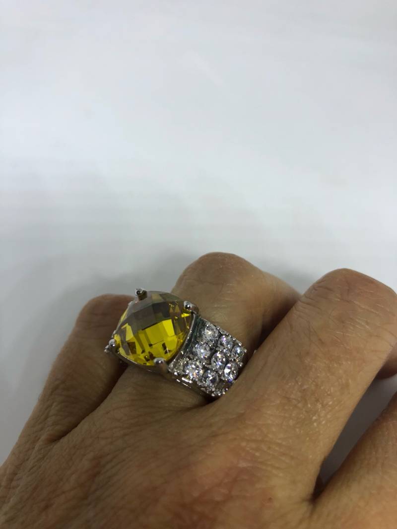 Vintage Handgemachte Goldene Echte Citrin 925 Sterling Silber Gothic Ring von NemesisJewelryNYC