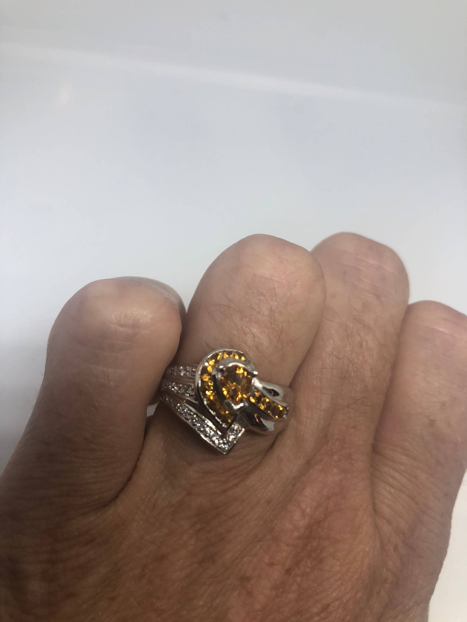 Vintage Handgemachte Goldene Echte Citrin 925 Sterling Silber Gothic Ring von NemesisJewelryNYC