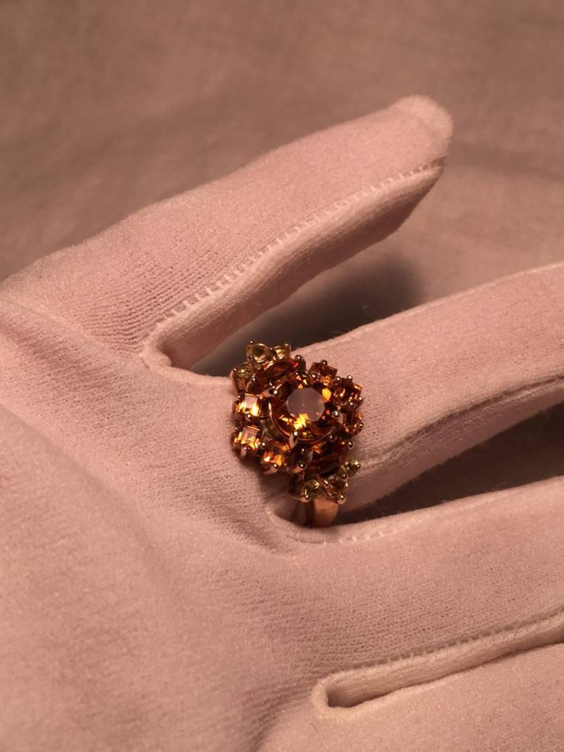 Vintage Handgemachte Goldene Echte Citrin 925 Sterling Silber Gothic Ring von NemesisJewelryNYC