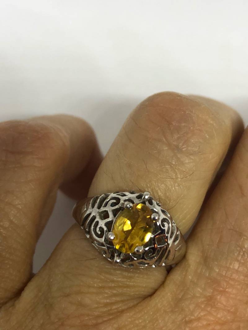 Vintage Handgemachte Goldene Echte Citrin 925 Sterling Silber Gothic Ring von NemesisJewelryNYC