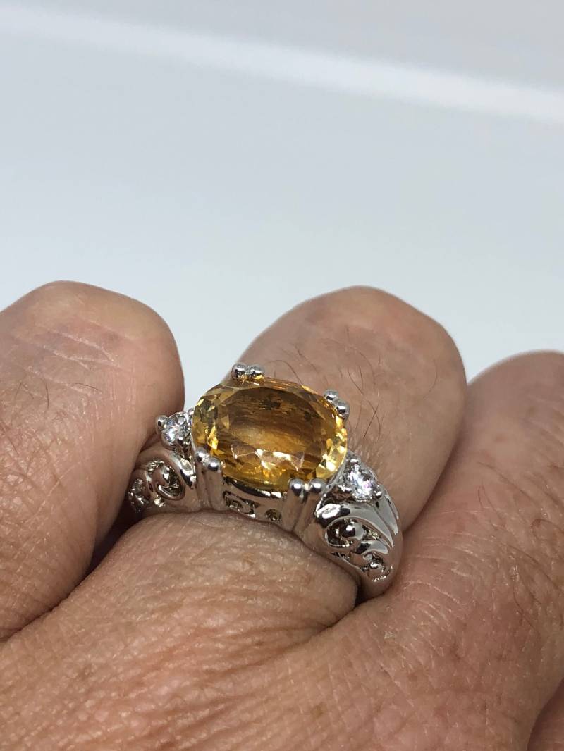 Vintage Handgemachte Goldene Echte Citrin 925 Sterling Silber Gothic Ring von NemesisJewelryNYC