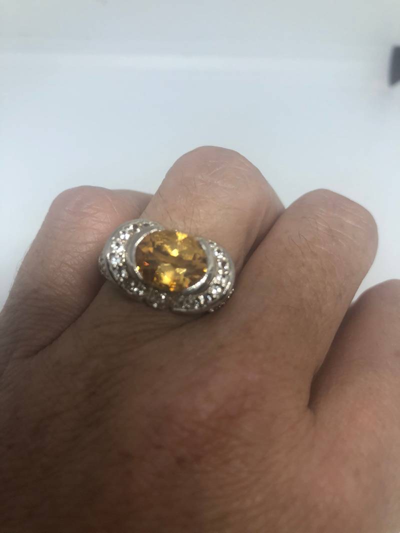Vintage Handgemachte Goldene Echte Citrin 925 Sterling Silber Gothic Ring von NemesisJewelryNYC