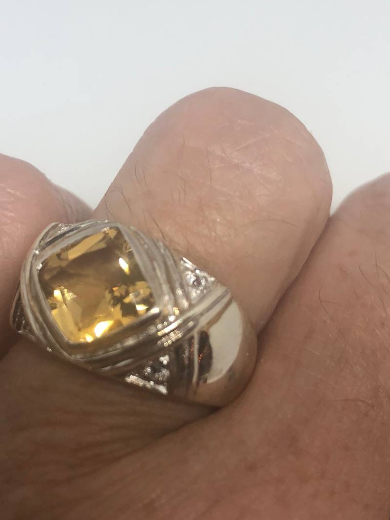 Vintage Handgemachte Goldene Echte Citrin 925 Sterling Silber Gothic Ring von NemesisJewelryNYC