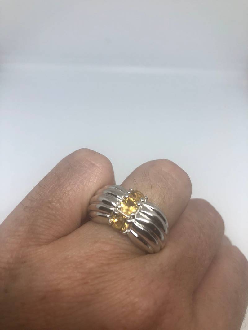 Vintage Handgemachte Goldene Echte Citrin 925 Sterling Silber Gothic Ring von NemesisJewelryNYC