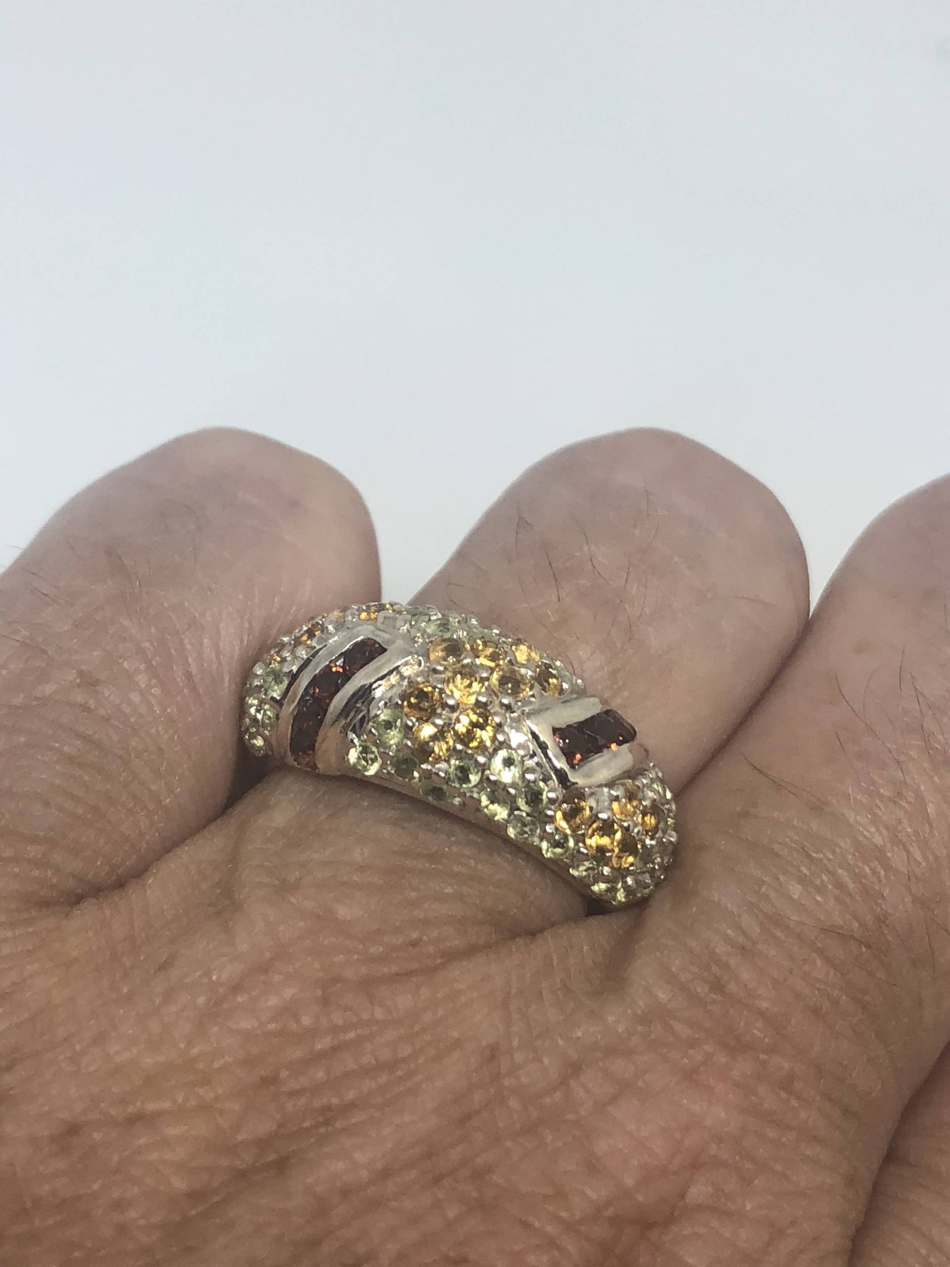 Vintage Handgemachte Goldene Echte Zitrin Und Granat 925 Sterling Silber Gothic Ring von NemesisJewelryNYC