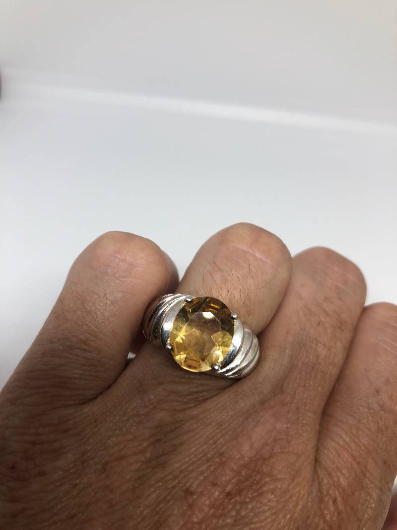 Vintage Handgemachte Goldene Zitrone Echte Citrin 925 Sterling Silber Gothic Ring von NemesisJewelryNYC