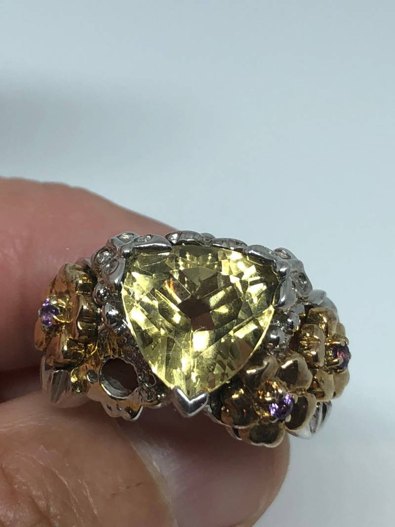 Vintage Handgemachte Goldene Zitrone Echte Citrin 925 Sterling Silber Gothic Ring von NemesisJewelryNYC