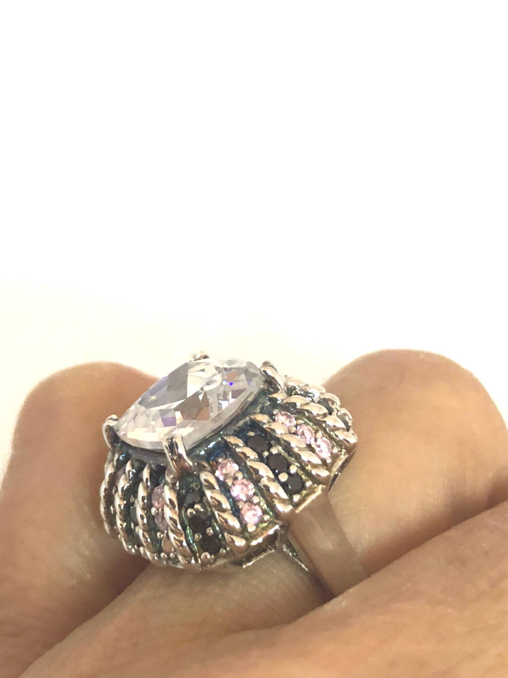 Vintage Handgemachte Schwarz Und Weiß Saphir 925 Sterling Silber Gothic Ring von NemesisJewelryNYC