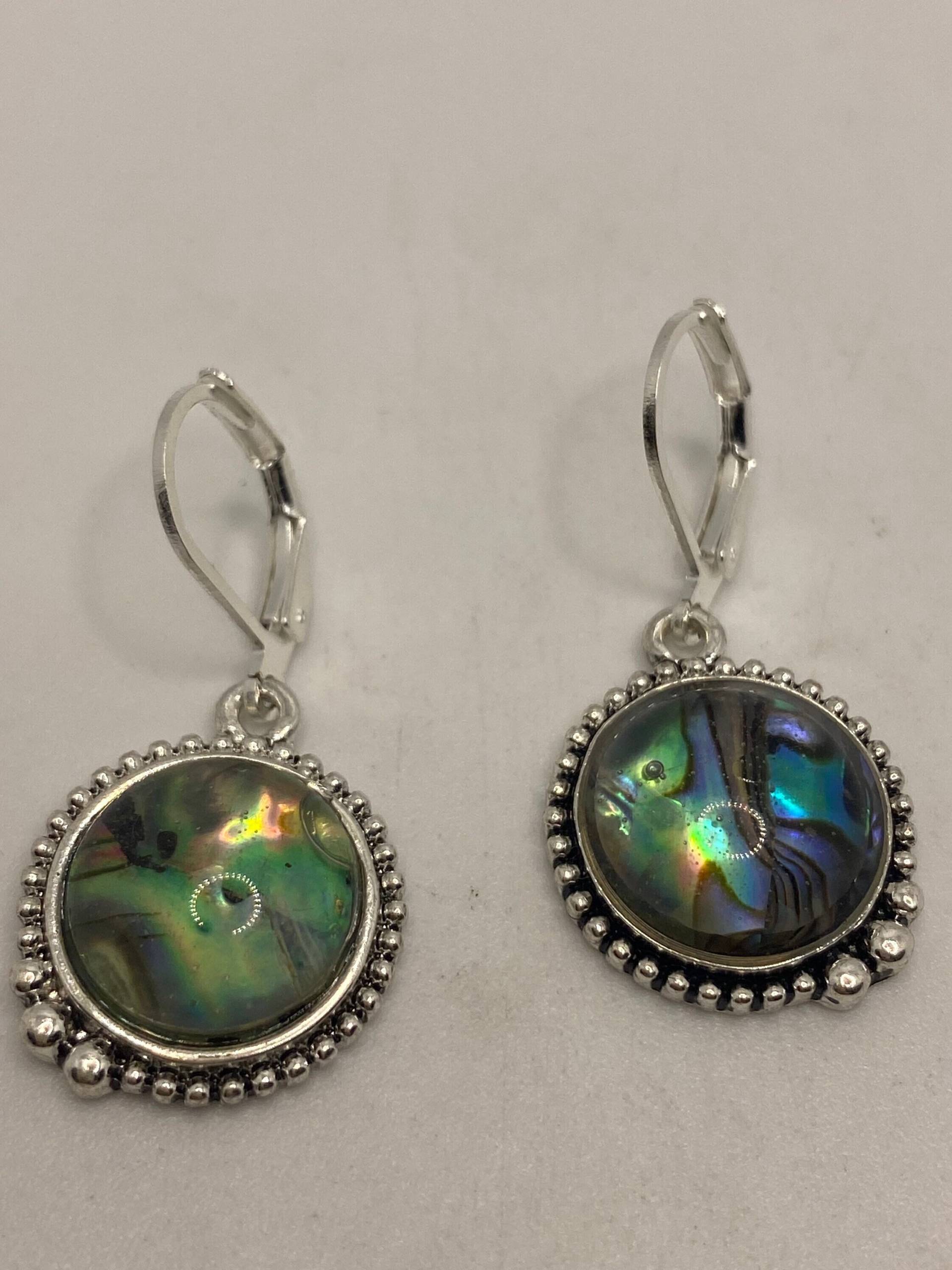 Vintage Handgemachte Silber Regenbogen Abalone Ohrringe von NemesisJewelryNYC