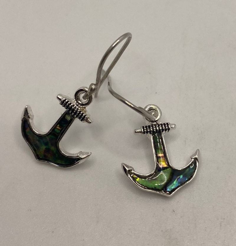 Vintage Handgemachte Silber Regenbogen Abalone Ohrringe von NemesisJewelryNYC