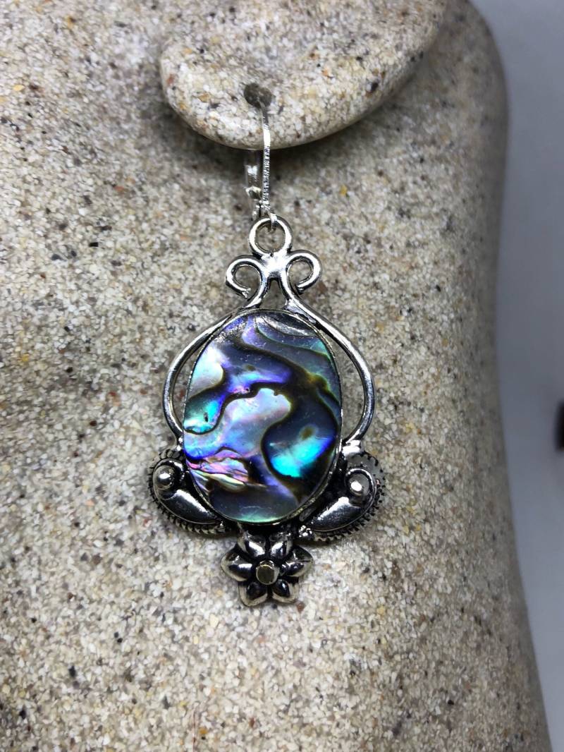 Vintage Handgemachte Silber Regenbogen Abalone Ohrringe von NemesisJewelryNYC
