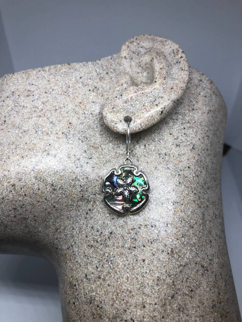 Vintage Handgemachte Silber Regenbogen Abalone Ohrringe von NemesisJewelryNYC