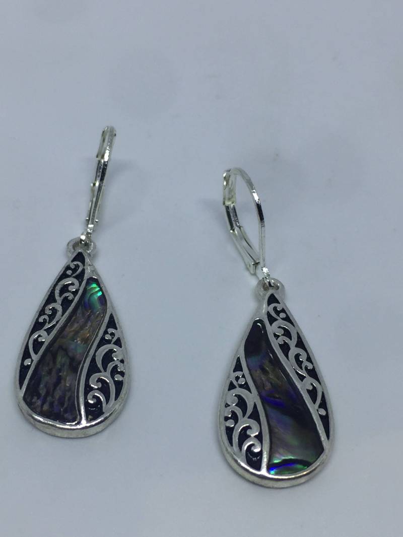 Vintage Handgemachte Silber Regenbogen Abalone Ohrringe von NemesisJewelryNYC