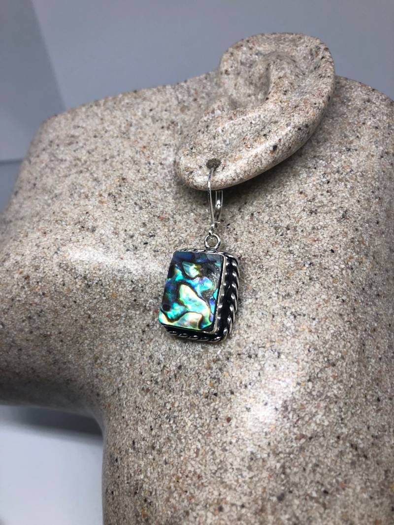 Vintage Handgemachte Silber Regenbogen Abalone Ohrringe von NemesisJewelryNYC