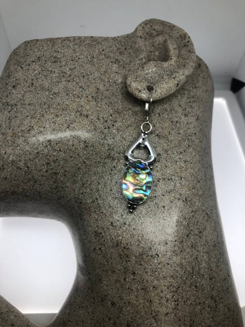 Vintage Handgemachte Silber Regenbogen Abalone Ohrringe von NemesisJewelryNYC