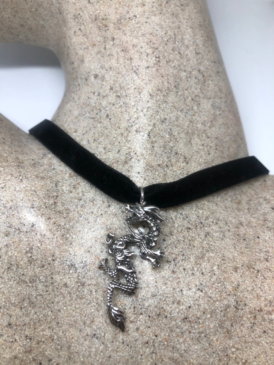 Vintage Handgemachte Sterling Silber 925 Gothic Drachen Halskette von NemesisJewelryNYC