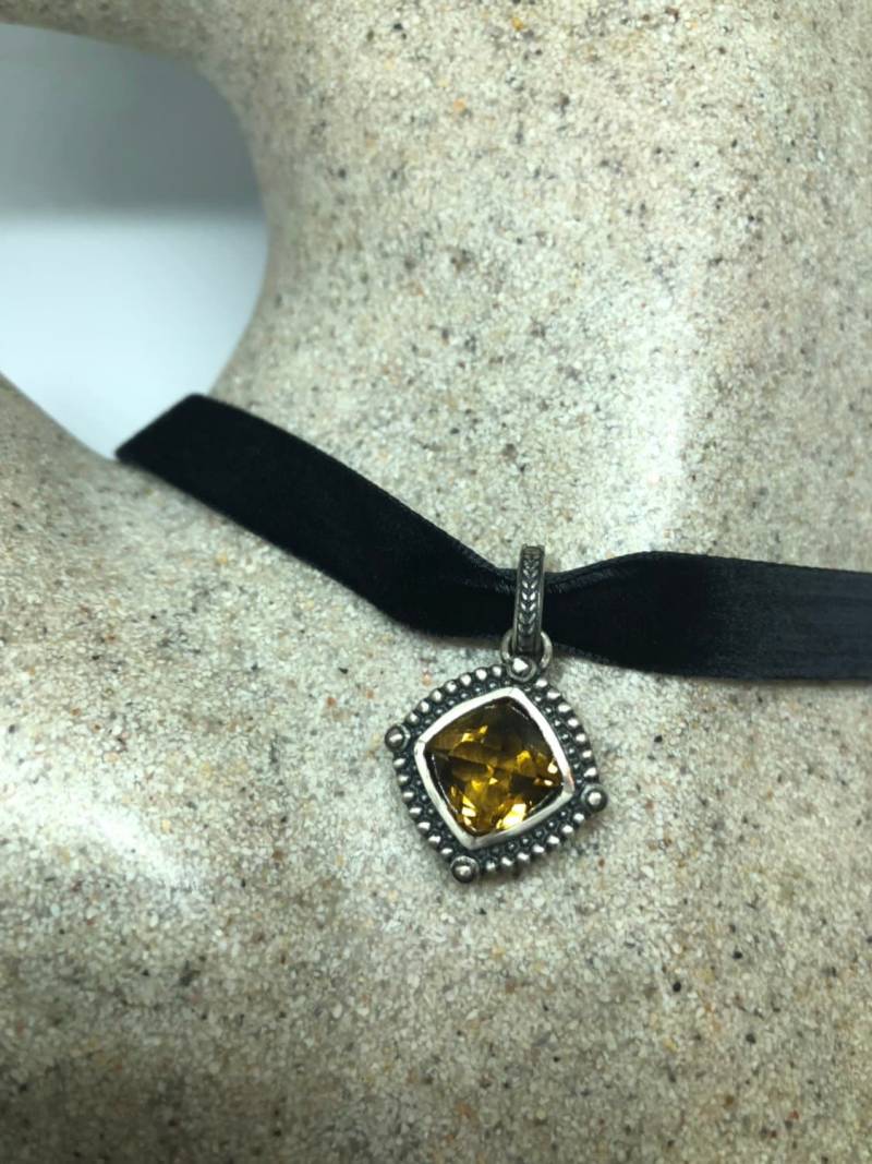 Vintage Handgemachte Sterling Silber Goldene Zitrone Citrin Anhänger von NemesisJewelryNYC