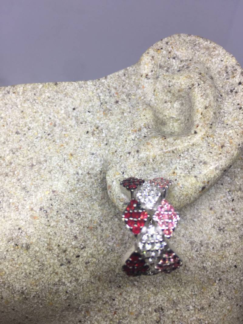 Vintage Handgemachte Sterling Silber Weiß Saphir Rosa Turmalin Edelstein Kronleuchter Ohrringe von NemesisJewelryNYC