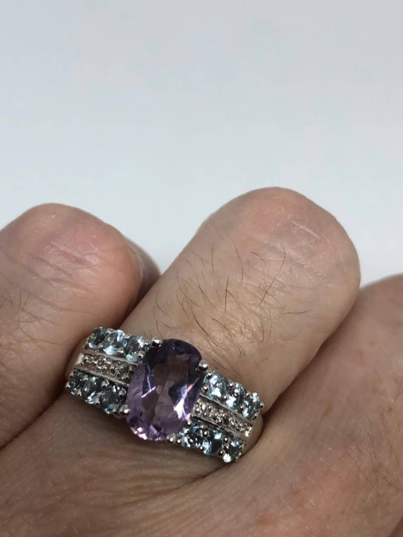 Vintage Handgemachte Tiefviolette Echte Amethyst-Einstellung 925 Sterling Silber Gothic Ring von NemesisJewelryNYC