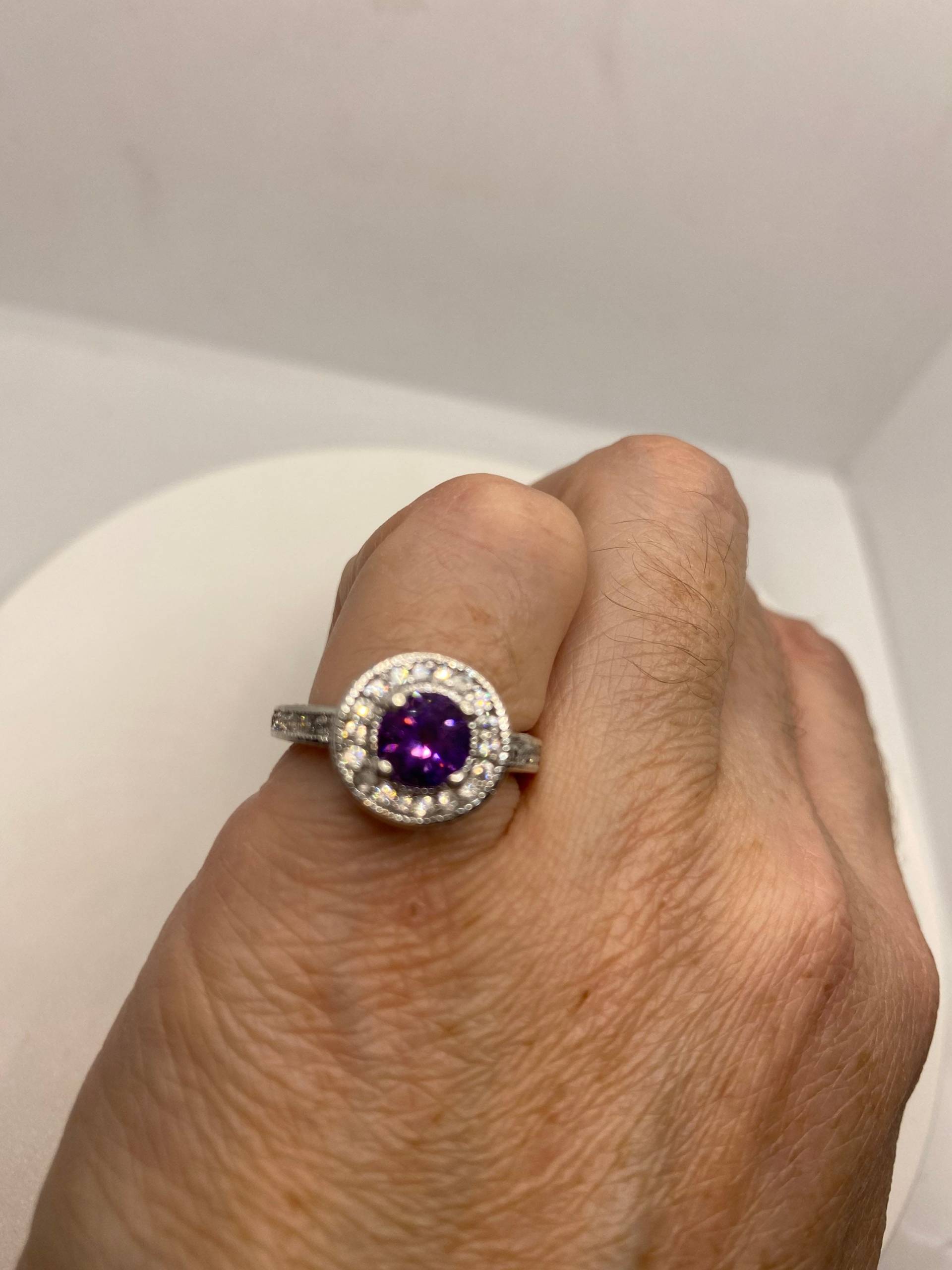 Vintage Handgemachter Echter Lila Amethyst Filigrane 925 Sterling Silber Gothic Ring von NemesisJewelryNYC