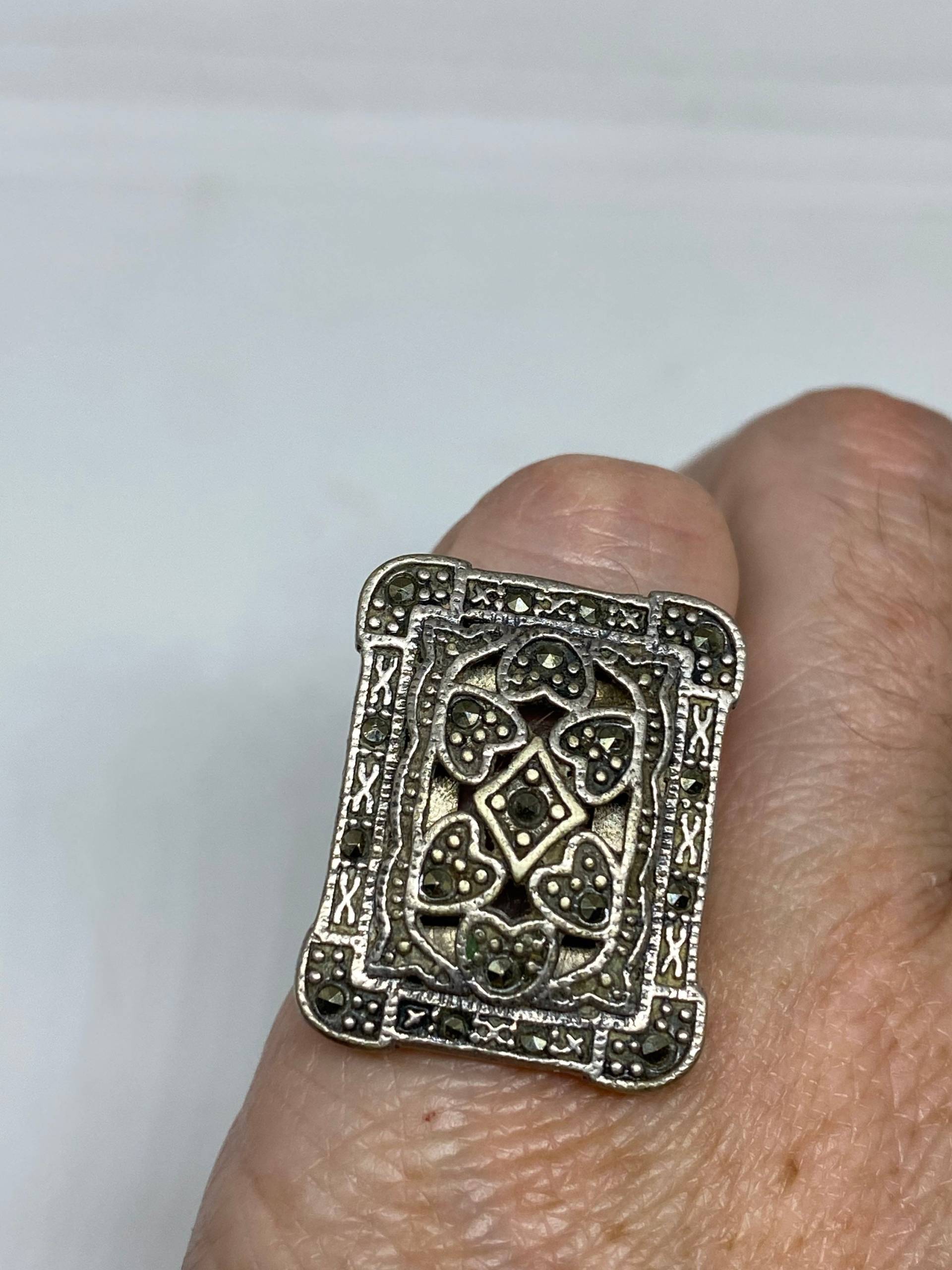 Vintage Handgemachter Echter Schweizer Markasiten 925 Sterling Silber Gothic Ring von NemesisJewelryNYC