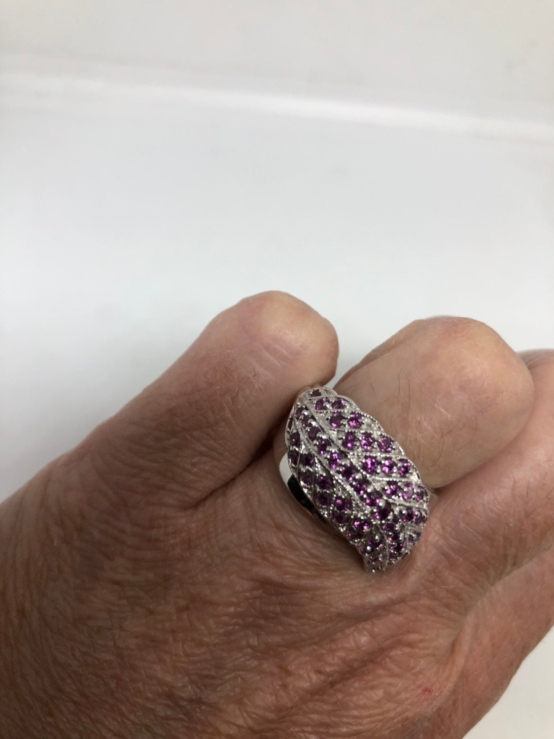 Vintage Handgemachter Rosa Turmalin Und Weißer Saphir 925 Sterling Silber Gothic Ring von NemesisJewelryNYC