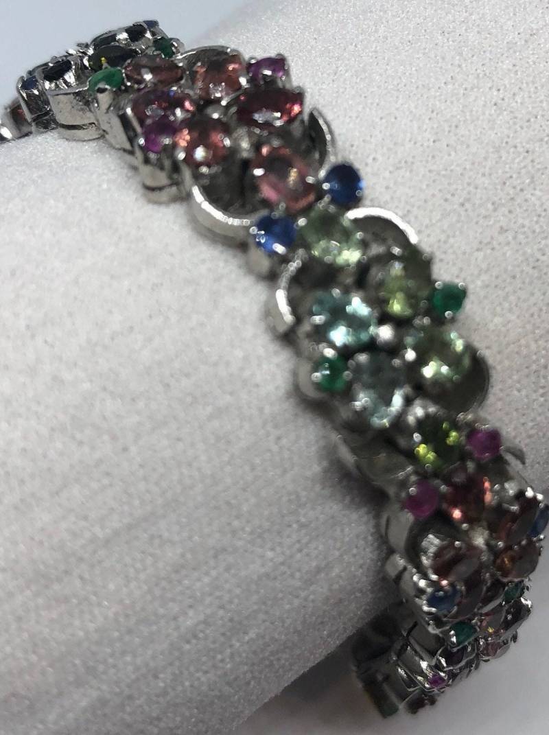 Vintage Handgemachter Wassermelonen-Turmalin in 925 Sterling Silber Armband von NemesisJewelryNYC